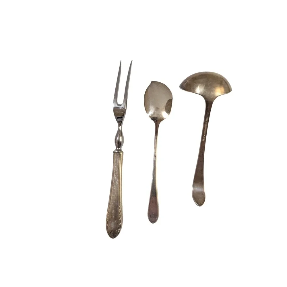 Holmes & Edwards May Queen Silverplate Meat Fork Jelly‎ Server Ladle 3pc Set